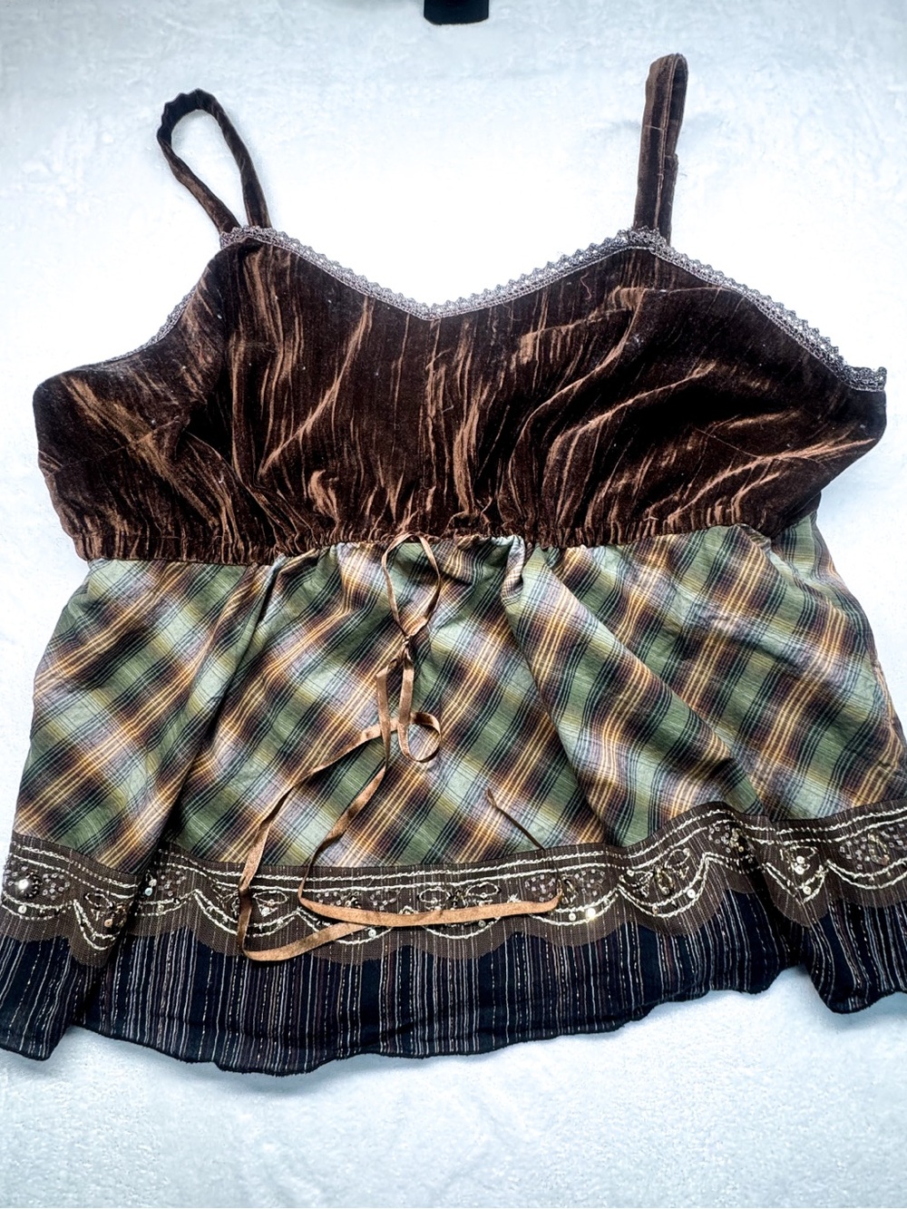 Venezia Y2K Velvet Plaid Cami Top Size 24 Boho Grunge - Picture 4 of 10